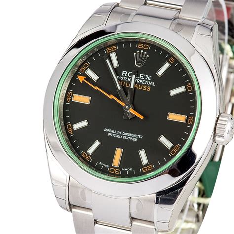 rolex milgauss black dial green crystal|Rolex Milgauss gv price.